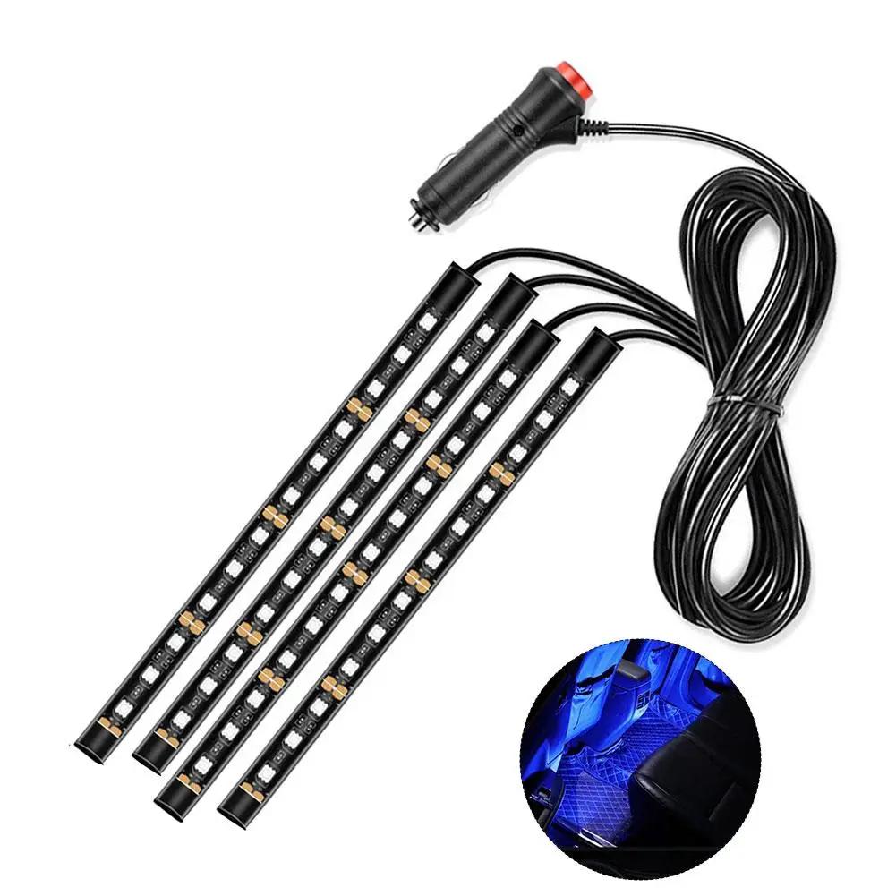 12led Car Interior Ambient Foot Strip Light Kit Backlight Atmosphere Decorative Auto 5v/12v Accessories Lamp Usb Neon Vehic S9x2
