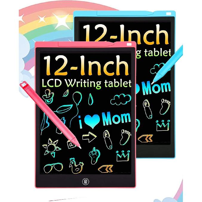 2 Pack LCD Writing Tablet, 12 inch Colorful Toddler Drawing Pad Doodle Board, Erasable Educational Toy Christmas Birthday Gift for 3 4 5 6 7 Year Old