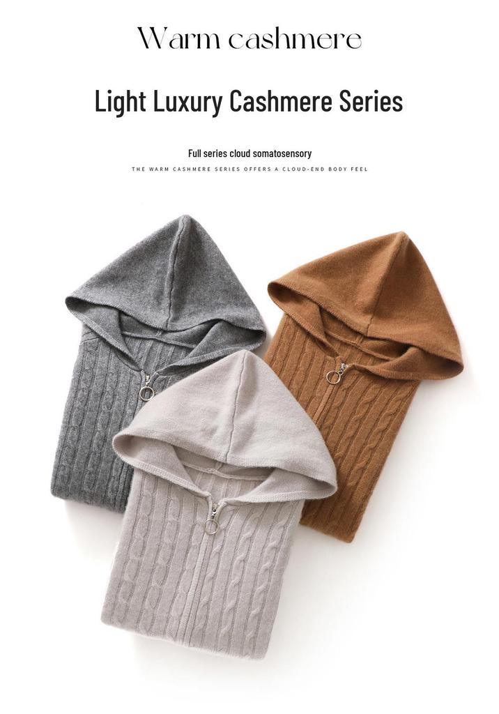 Lekasha Women's Cashmere Hooded Cardigan - Loose Fit, Warm Knit Sweater for Autumn/Winter