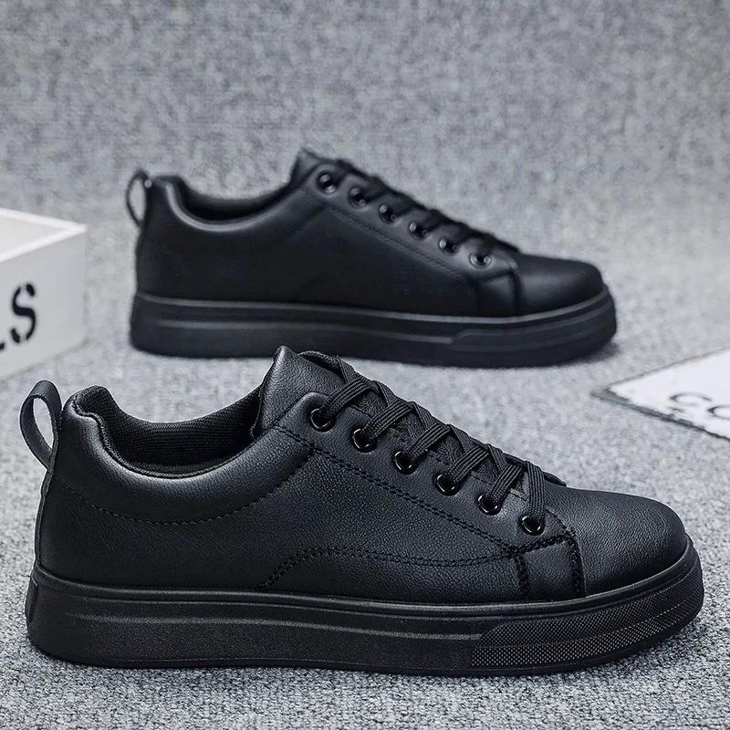 Solid Color Fashion Men's CasualShoes 2025Autumn Korean Style Platform Men Sneakers PU Leather Board Shoes Zapatillas De Deporte