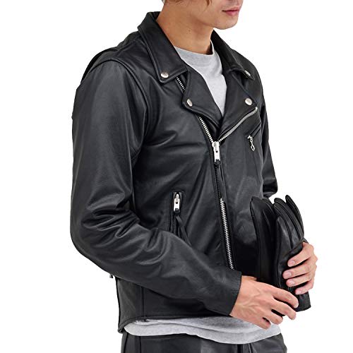 Daytona Motorcycle Leather Jacket Genuine Leather (Water Repellent) Spring/Autumn/Winter Double Riders DL-003 Black XL Size (Men's) 17815