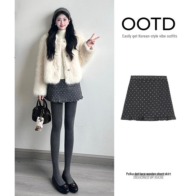 Miu-Style High-Waisted Lace Polka Dot Ruffled Pencil Skirt - Spring/Autumn 2026 L