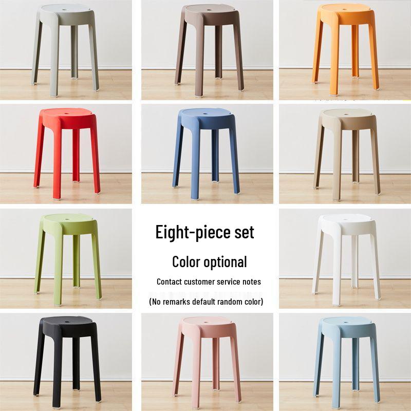Stackable Modern Round Plastic Dining Stool with Storage - Creative, Simple, and Thickened Design for Living Room