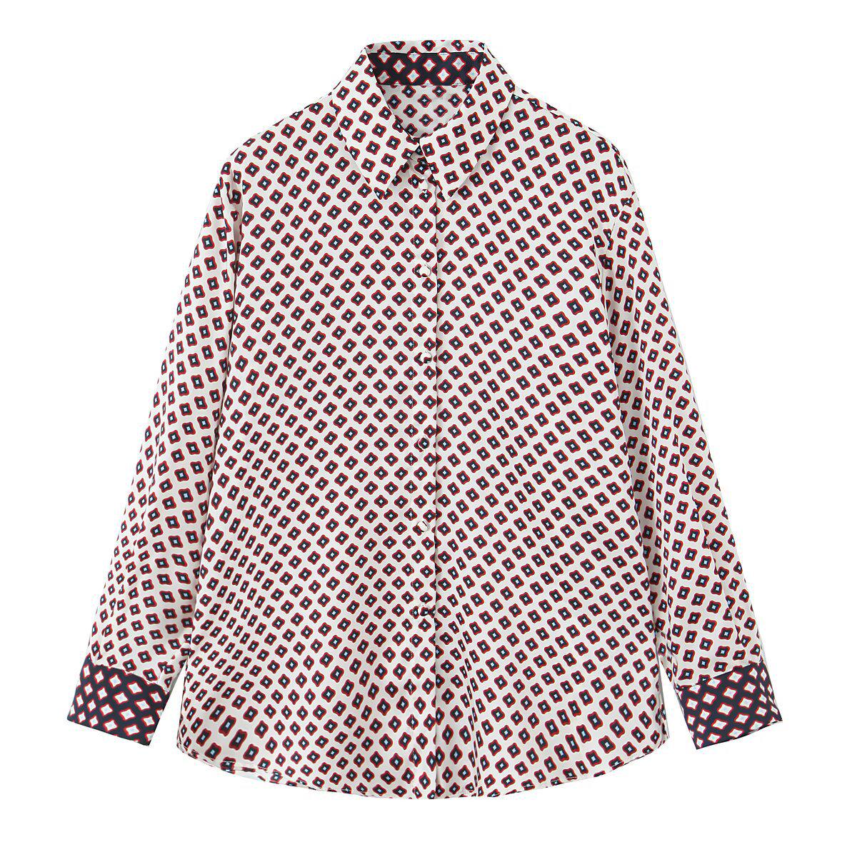 

Весна 2025 Женский европейско-американский принт Шелковый сатиновый комплект рубашка и брюки S