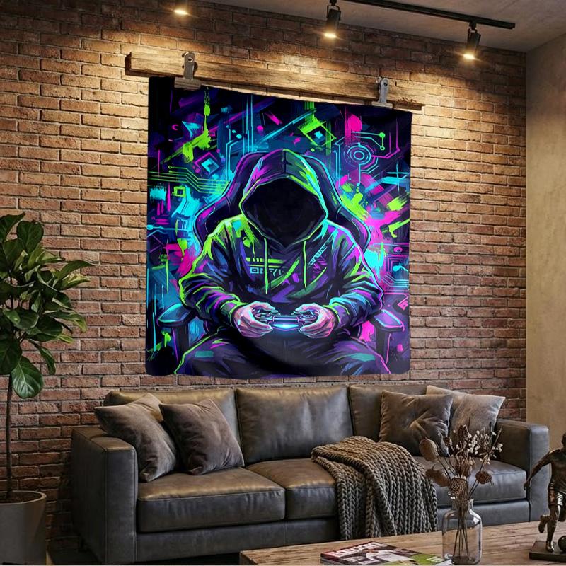 Cyberpunk Neon Gaming Printed Tapestry, Wall Hanging,Livingroom, dormitory, Large Wall Decor, Fabric Decor Fan Birthday Gifts