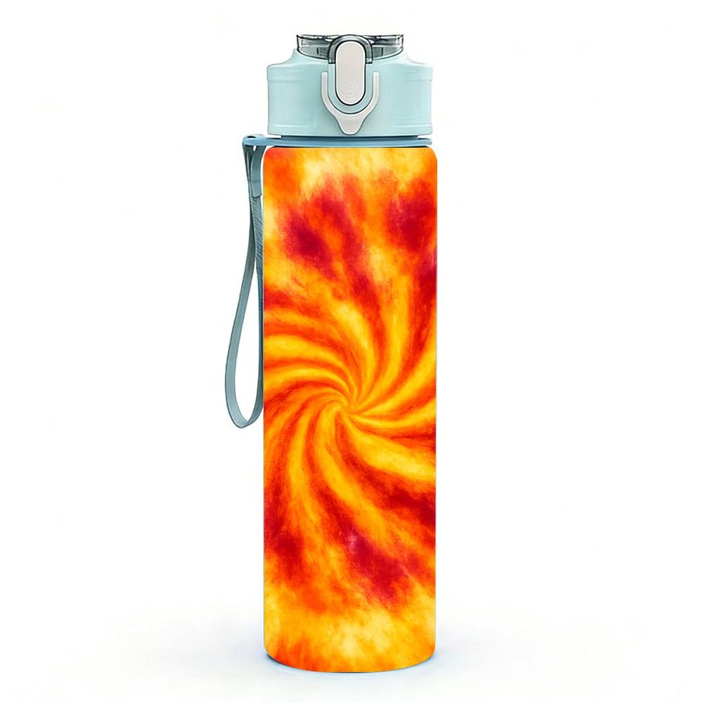 1PC Red Orange Tie Dye Swirl Texture Print 750ml Color Plastic Sports Water Bottle Leakproof Flip Straw Lid Suitable for Sports Office Home Use