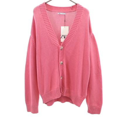 Unused Long Sleeve V Neck Knit Cardigan M Pink Men's Used