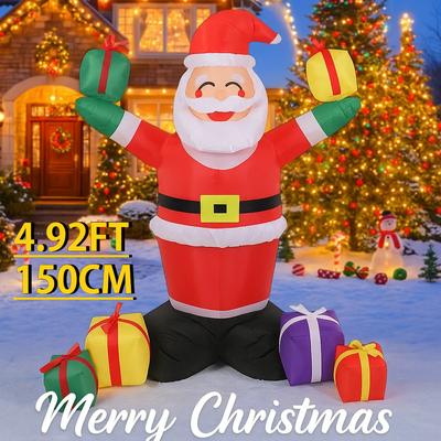 4.92FT LED Light Xmas Inflatable Santa Claus Gift Boxes Toy Yard Lawn Party Decor Home Ornaments Supplies Christmas Holiday Gift