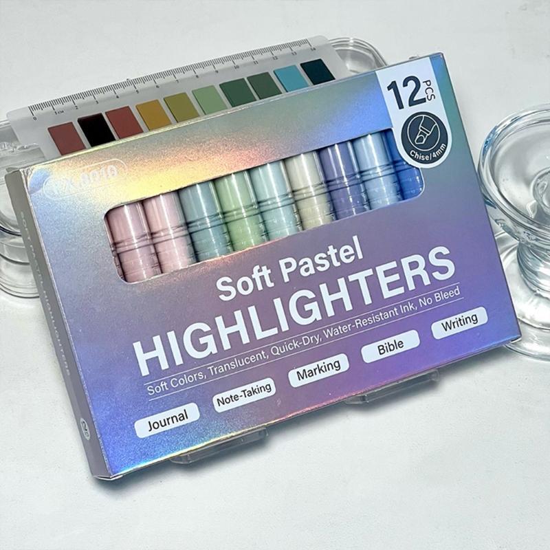Soft Pastels Highlighter Markers, Chisels Tip Quick Dry Ink for Study Note Journaling and Clean Paper Page Marking