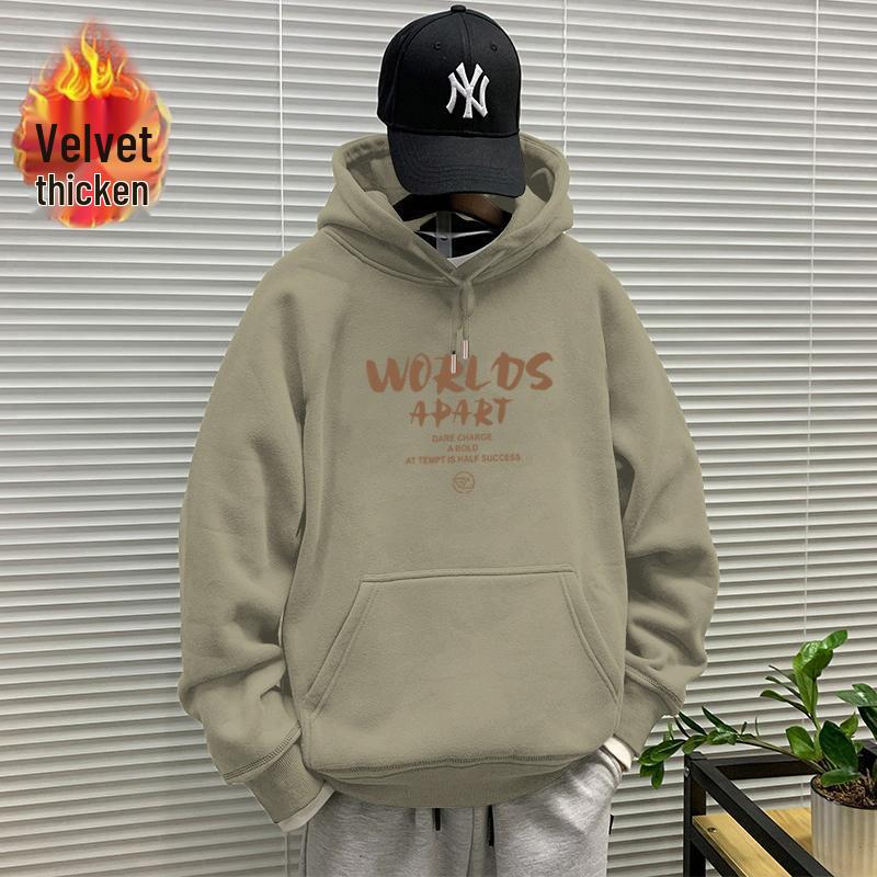 Korean Style Winter Hooded Sweatshirt for Boys: Thick, Versatile, Plus Velvet Pullover