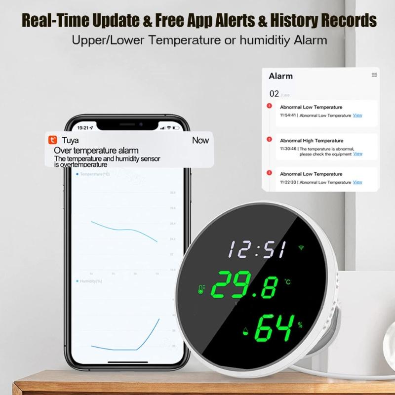 Temperature Humidity Sensor Real Time Monitoring Wireless Indoor Climate Monitor with LED Backlit Display for Home