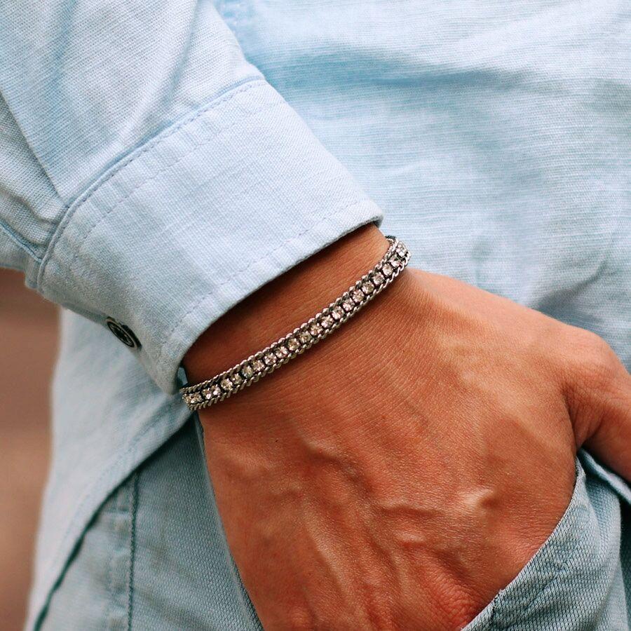 

Luxury Men Tennis Bracelet Stainless Steel White Zirconia Chain Link Braslet Adjustable Gifts For Him Armband Herren Accessories