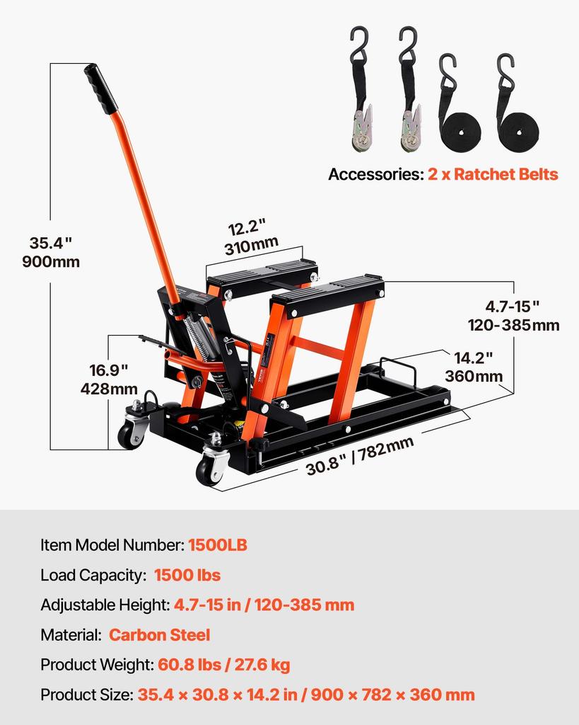 VEVOR Motorcycle Hydraulic Pump Jack 680.4 Kg ATV Dirt Bike Stand