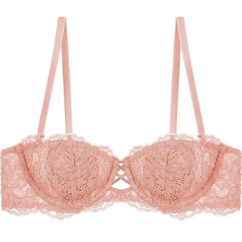 New popular French tube top strapless underwear women's suit thin big breasts show small lace gathering sexy bra cover
