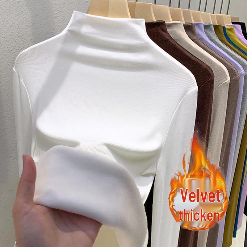 

2024 Korean Style Warm Long-Sleeve Turtleneck Plus Velvet Women’s Base Layer Top M (70-100 jin) білий