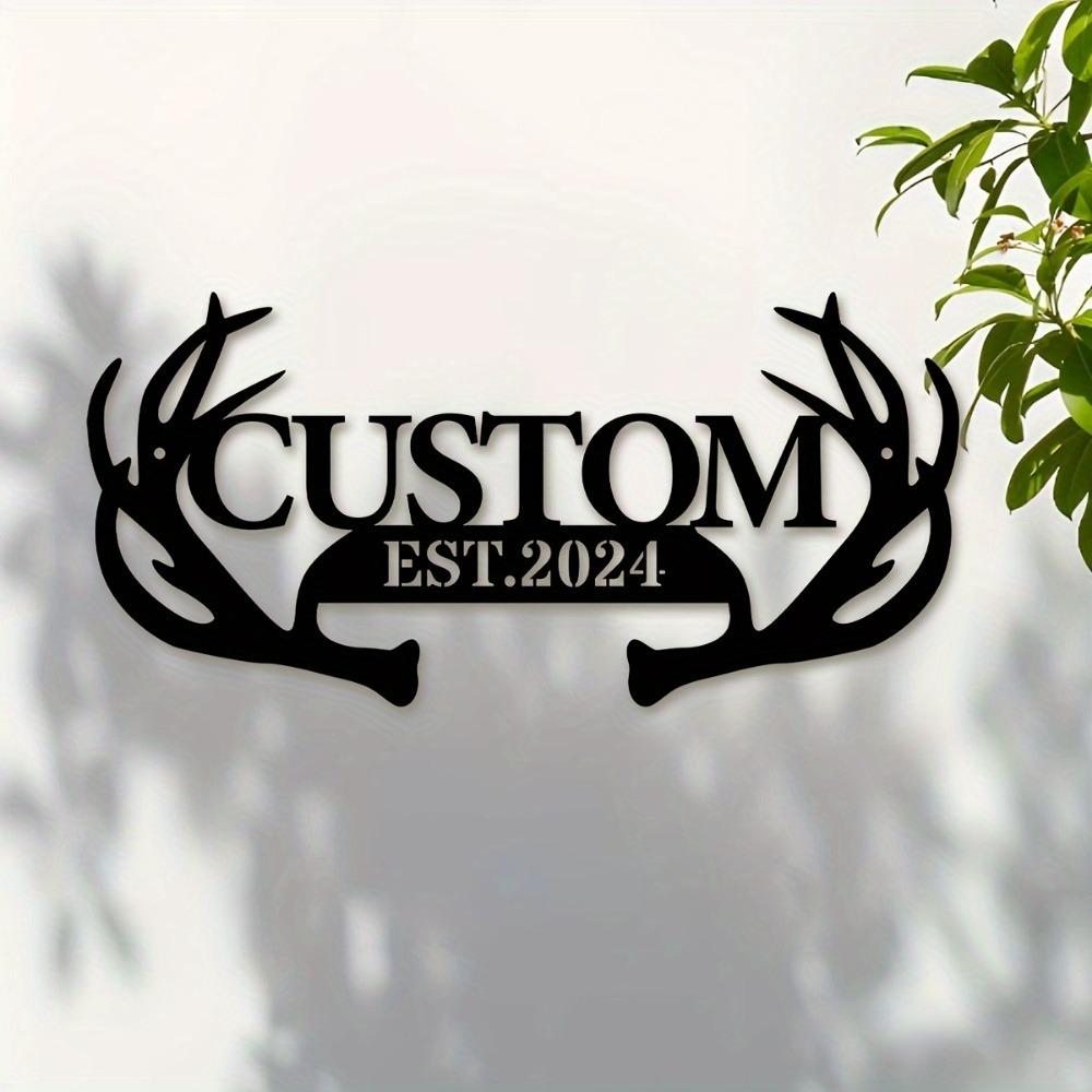 Personalized Metal Wall Art Custom Antler Family Name Sign Rustic Home Office Decor House Number Address Plaque Gift