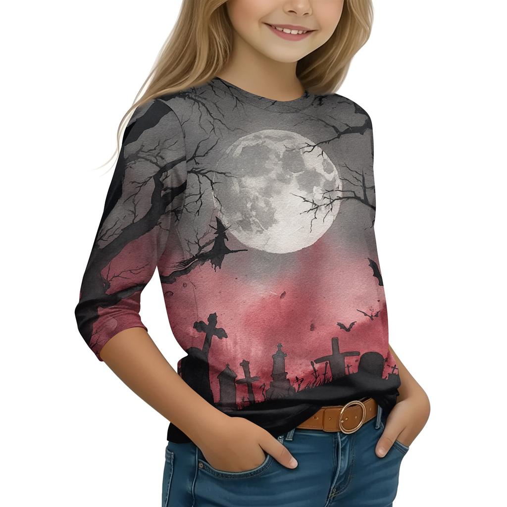 Kids Long Sleeve Halloween Print T-Shirt Round Neck Casual Top
