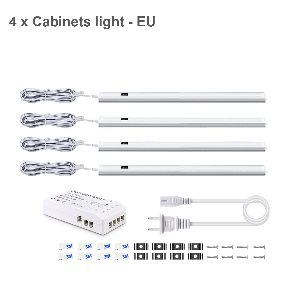 

Ручной переключатель с вилкой европейского стандарта, светодиодный светильник под шкафом для кухонной лампы, алюминиевый ночник, домашний гардероб, подсветка шкафа, декоративное освещение 40CM-4Pack теплый белый