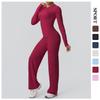 Women's Slim-Fit Yoga Set: Light-feel Long Sleeve Top & High Waist Wide-Leg Pants