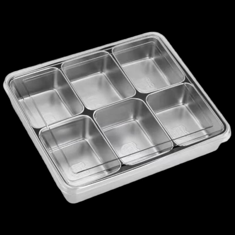 6-Compartment Stainless Steel Ingredient Box with Clear Lid