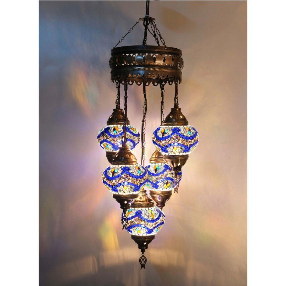 Lustre Mosaïque Turc Enva – 5 Grands Globes – Lampe Suspendue Tiffany