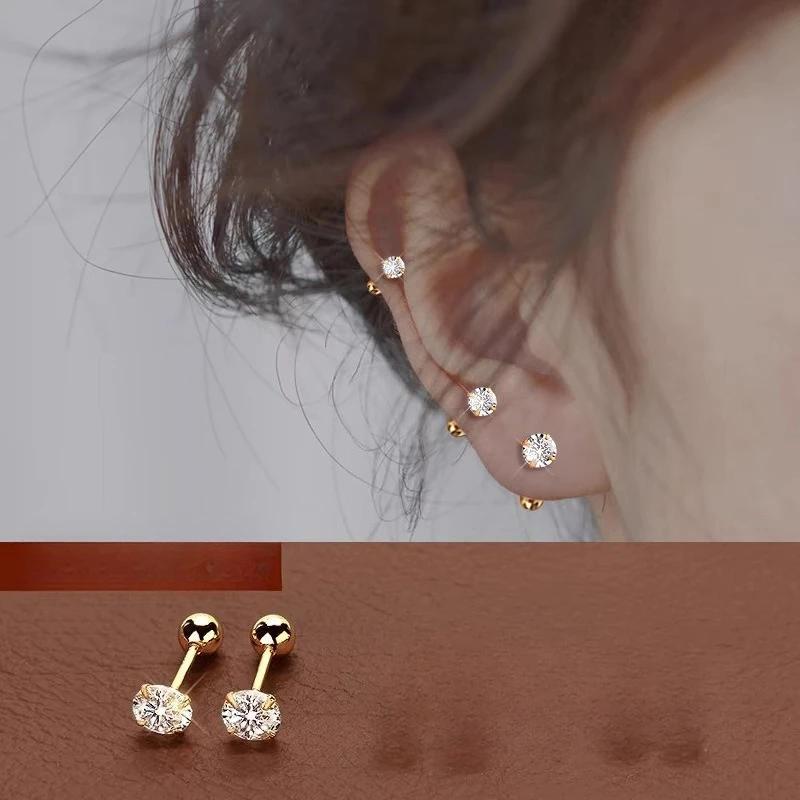 High Quality 3mm 4mm 5mm Little Zircon Stud Earrings for Women Exquisite Silver Color Stainless Steel Piercing Earring Jewelry