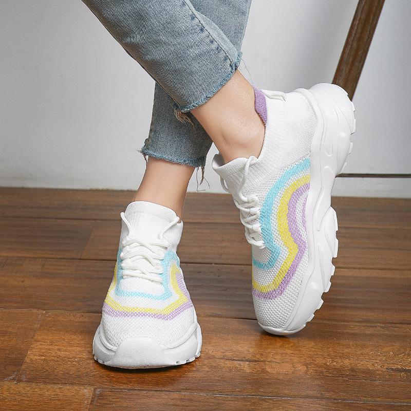 New breathable fly-woven couple shoes sports shoes female student running shoes