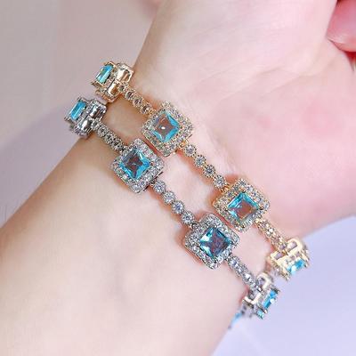 WWJ Elegant Woman's Hand Jewelry Accessories Translucent Light Blue CZ Zirconia Chain Tennis Bracelet Characteristic Daily Party Jewellery Gift