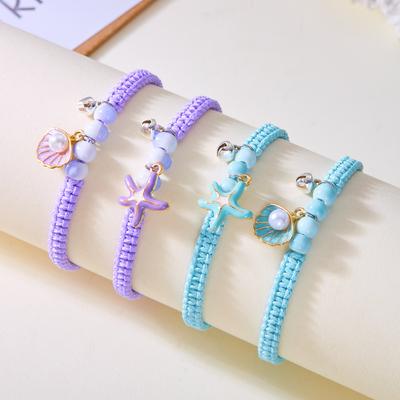 Bohemia Shell Starfish Ceramic Bead Woven Bracelet Handmade Braided Rope Adjustable Bracelet for Women Summer Beach Jewelry Gift