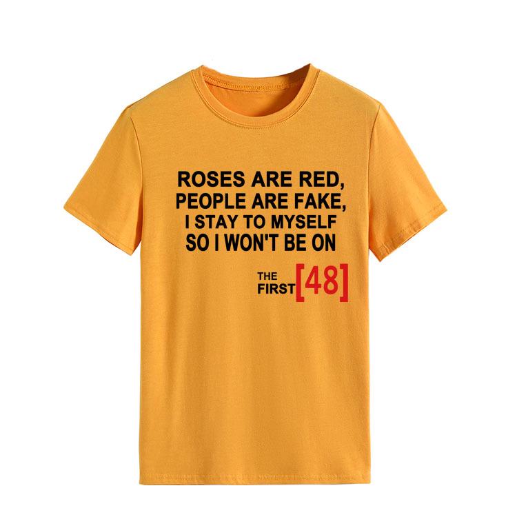 Roses Are Red Women's Loose Round Neck T-Shirt - Short Sleeve, Simple Design, 2021