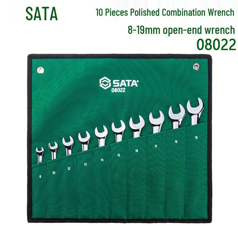 SATA 10-Piece Fully Polished Open & Combination Wrench Set (Sizes 8, 10, 13, 14, 17, 19) 08022