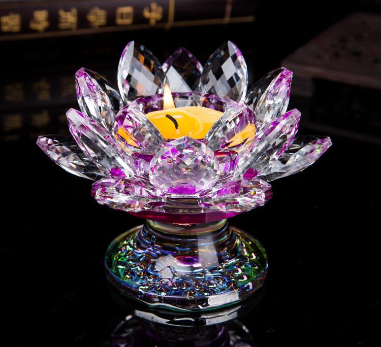 Double-layer High-legged Crystal Glass Handicraft Display Lotus Butter Lamp Base Stand Display Buddha Offering Candlestick