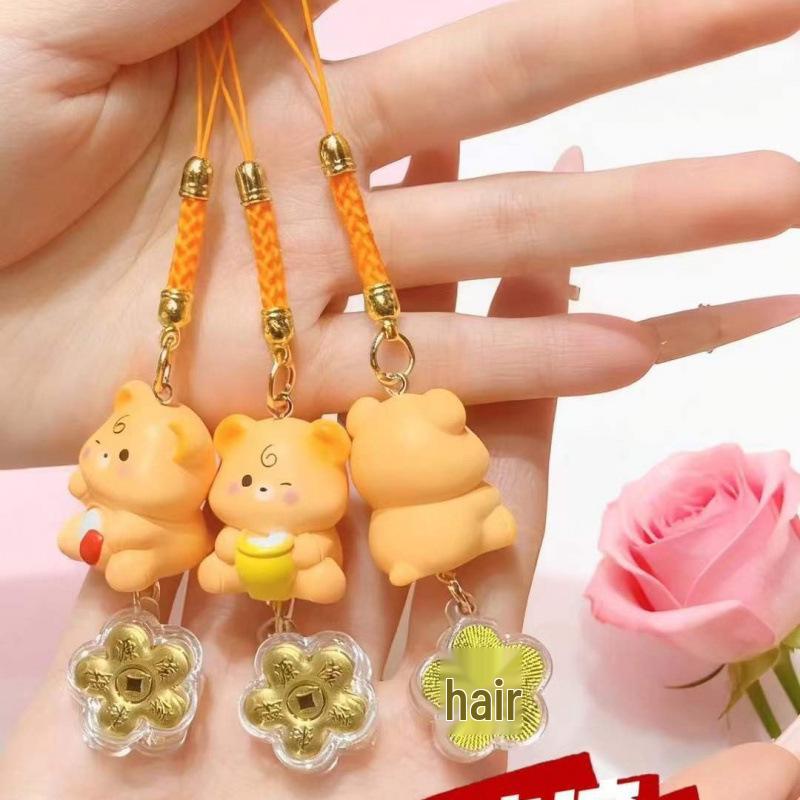 999 Feingold Glücksbär Schlüsselanhänger & Handy-Anhänger - Neujahrsgeschenktüte Dekoration