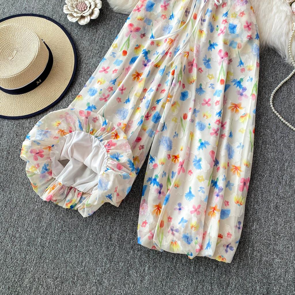 Summer Women Print Lace-up Ankle Length Bud Pants with Pocket