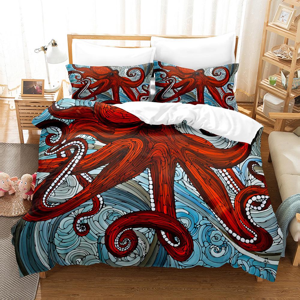 Marine Animal Three-Piece Quilt Cover American Retro