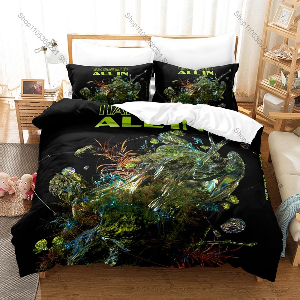 P1Harmony K-pop Bedding Set, Duvet Cover + 2 Pillowcases, Idol Group Graphic Bed Linens for Home & Dorm Use