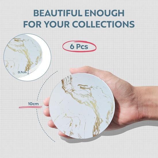 Ceramic Coasters with Matt Finish On Top & Cork Base | Coasters for Cups Set of 6 |