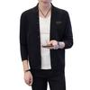 Men Knitted Cardigan Coat Single-breasted Long Sleeve Solid Color Slim Fit Elastic Thick Warm Stand Collar Badge Decor Casual Mid