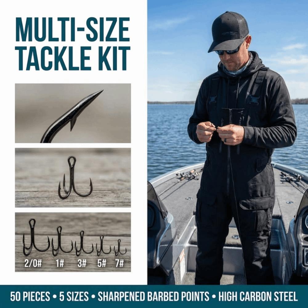 50PCS with Barbed Fishing Treble Hook Sharpened Round Bend Hook Treble Hook  Fishing Enthusiasts