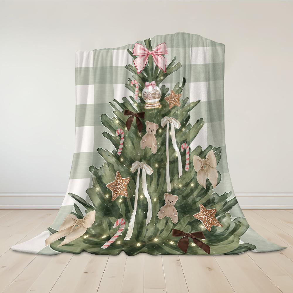 Christmas Tree Green Checkerboard Flannel Blanket Warm Soft Halloween Christmas Couch Warm Cozy Decorative Decor for All Season