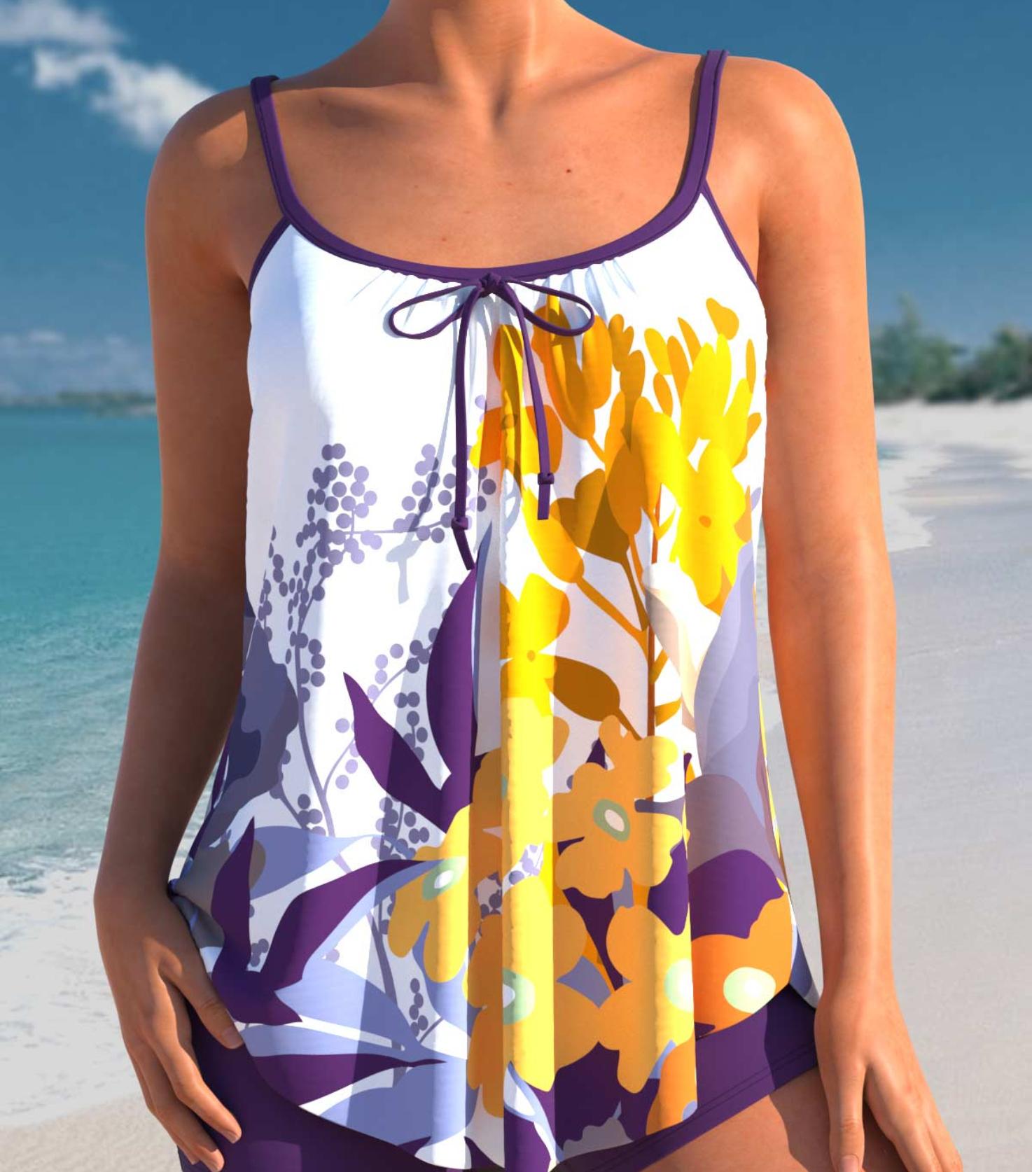 

2024 летние женские винтажные купальники с принтом, свободные танкини с высокой талией, трендовые монокини, комплект из двух предметов, купальный костюм, сексуальный купальник L фиолетовый