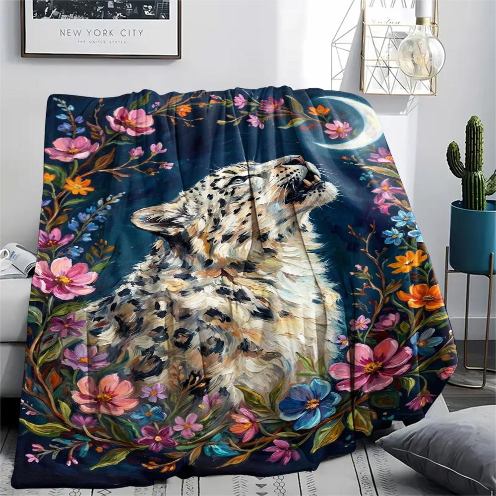 Snow Leopard Animal Print Flannel Blanket, High quality Comfortable for All Seasons, Home Decor, Warmth and Comfort, Perfect for Christmas Gifts116