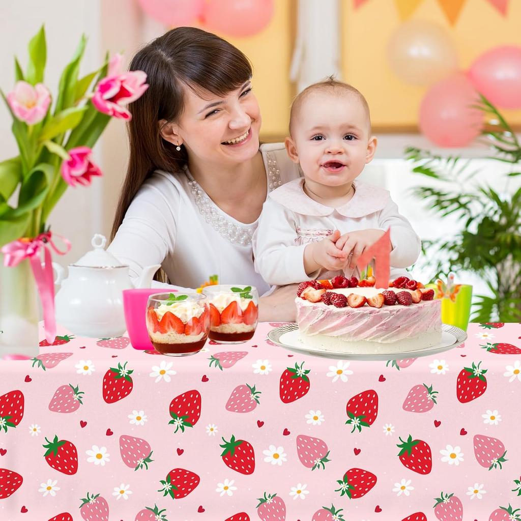 3Pcs Strawberry Tablecloth Plastic Berry First Birthday Table Cloth Strawberry Birthday Decorations Sweet One Table Cloth Strawberry Party