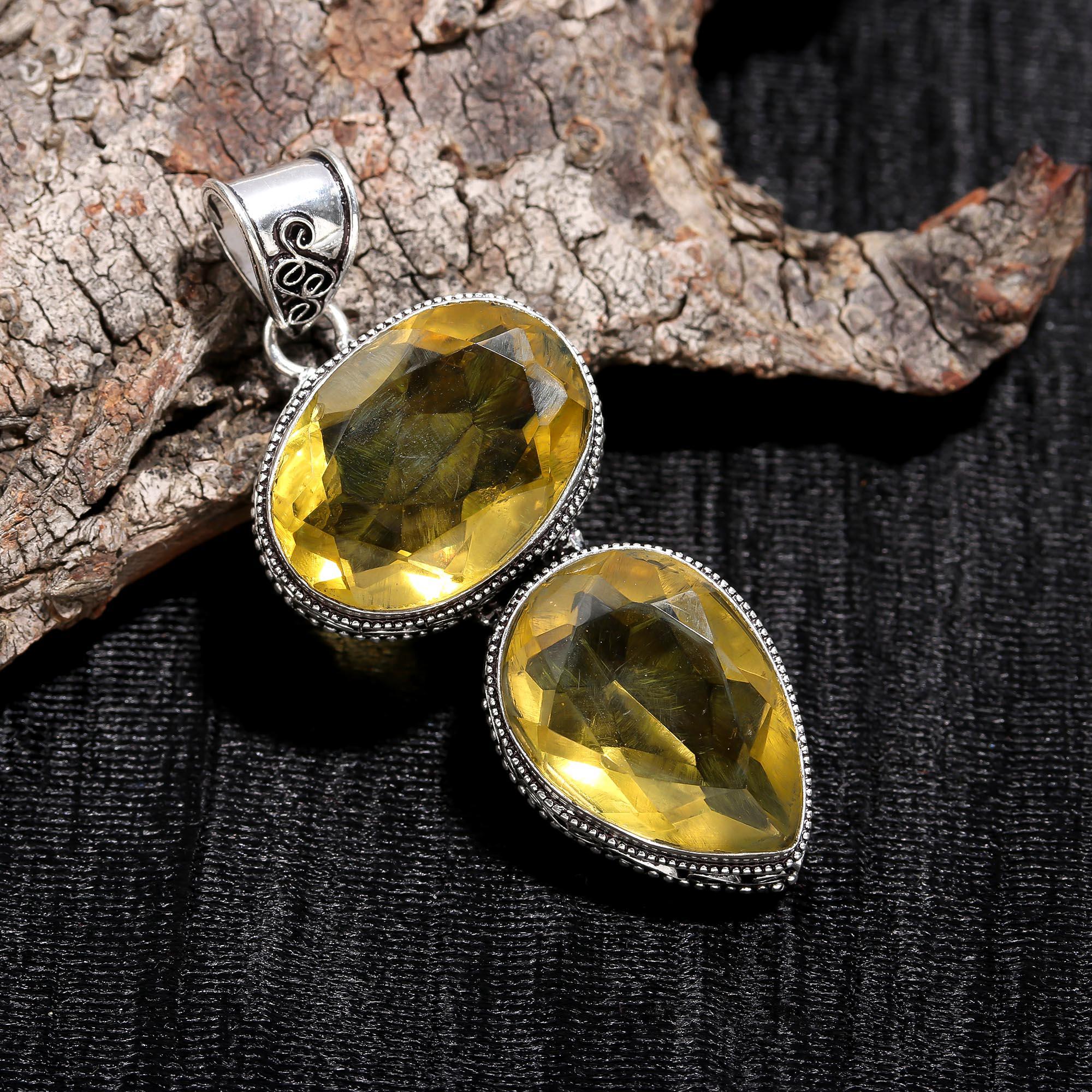 

Lemon Topaz Gemstone 925 Sterling Silver Boho Jewelry Antique Pendant