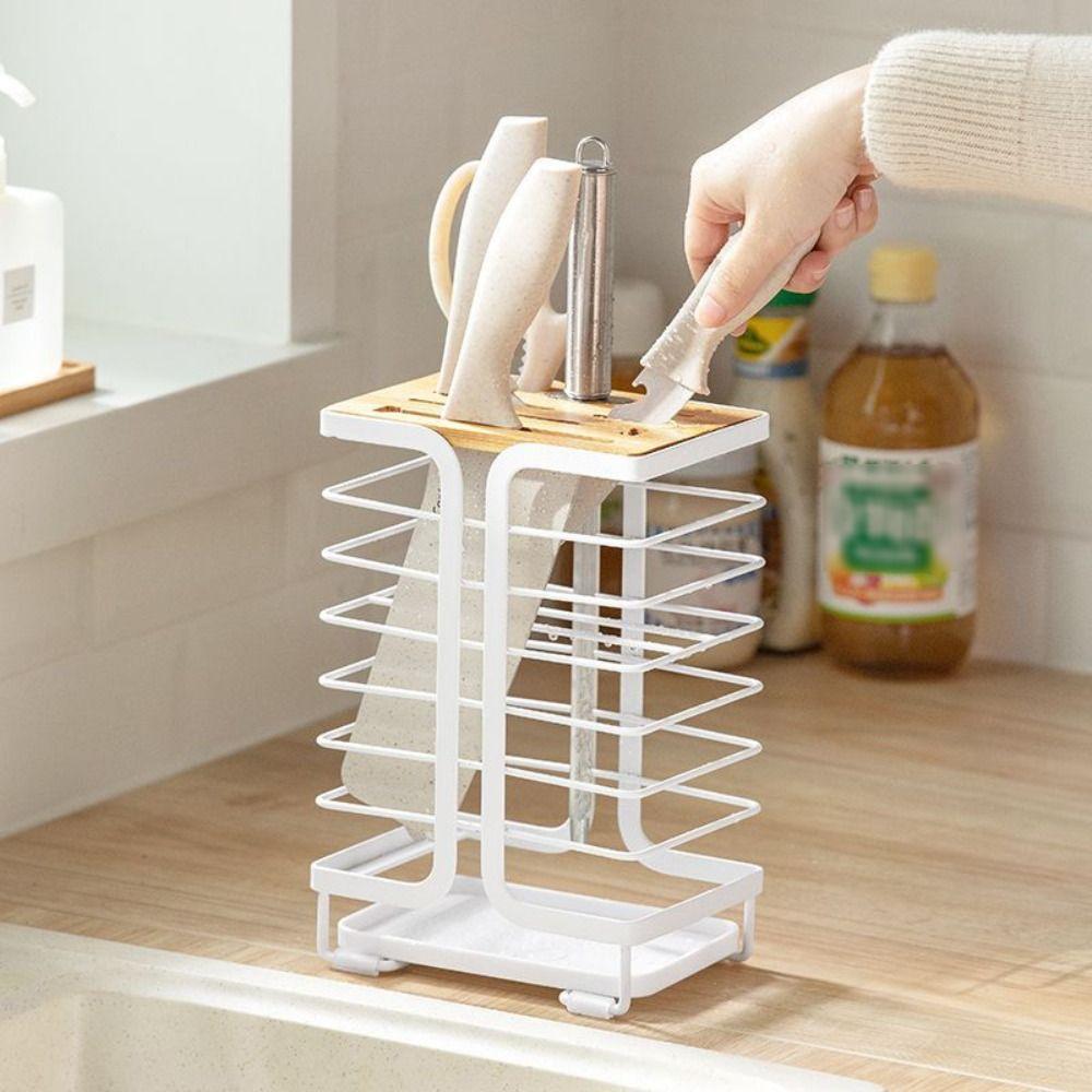 Multiple Slots Kitchen Cutter Holder with Drain Tray Cutter Storage Rack  Restaurant