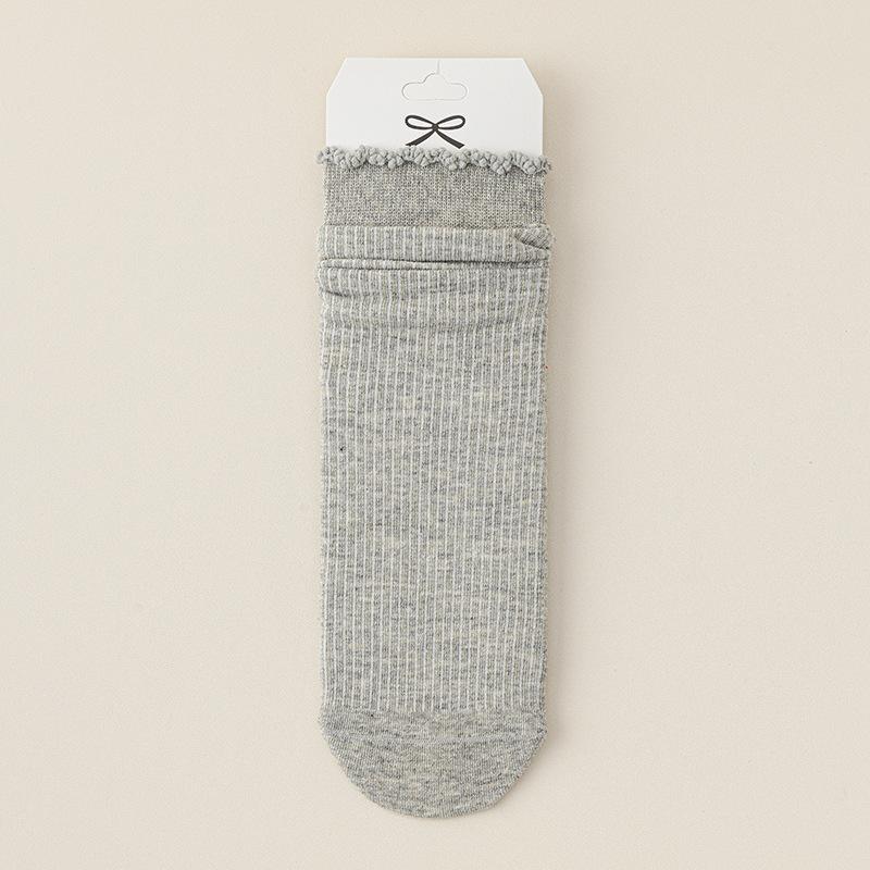 Women's Mid-calf Socks, Boneless Pile Socks, Black Ear-trimmed Solid-color Cotton Socks, Sweat-absorbing and Breathable Long Socks