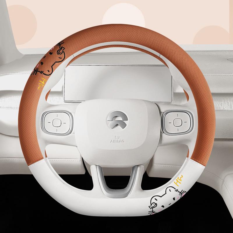 High-end Perforated Leather Steering Wheel Cover, Universal Fit, Breathable, Anti-Slip, Sweat-Absorbing for All Seasons