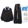 MEDE Men's Plaid Splicing Collared Sweatshirt & Sweatpants Set