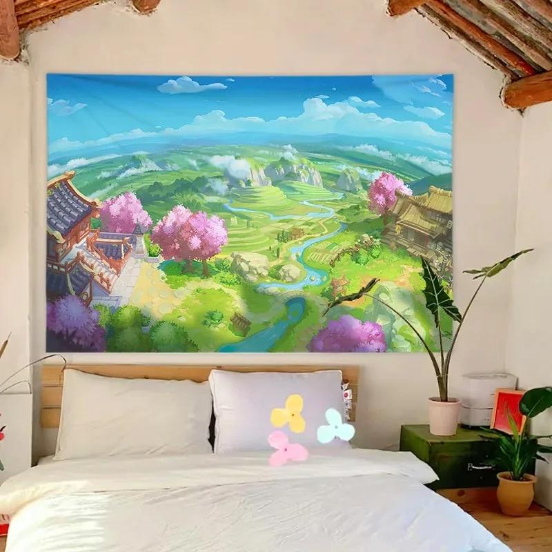 

Природный пейзаж Мультяшный стиль Узор Гобелен Украшение стены Дома Гобелен Спальня Гостиная Гобелен 100x75cm