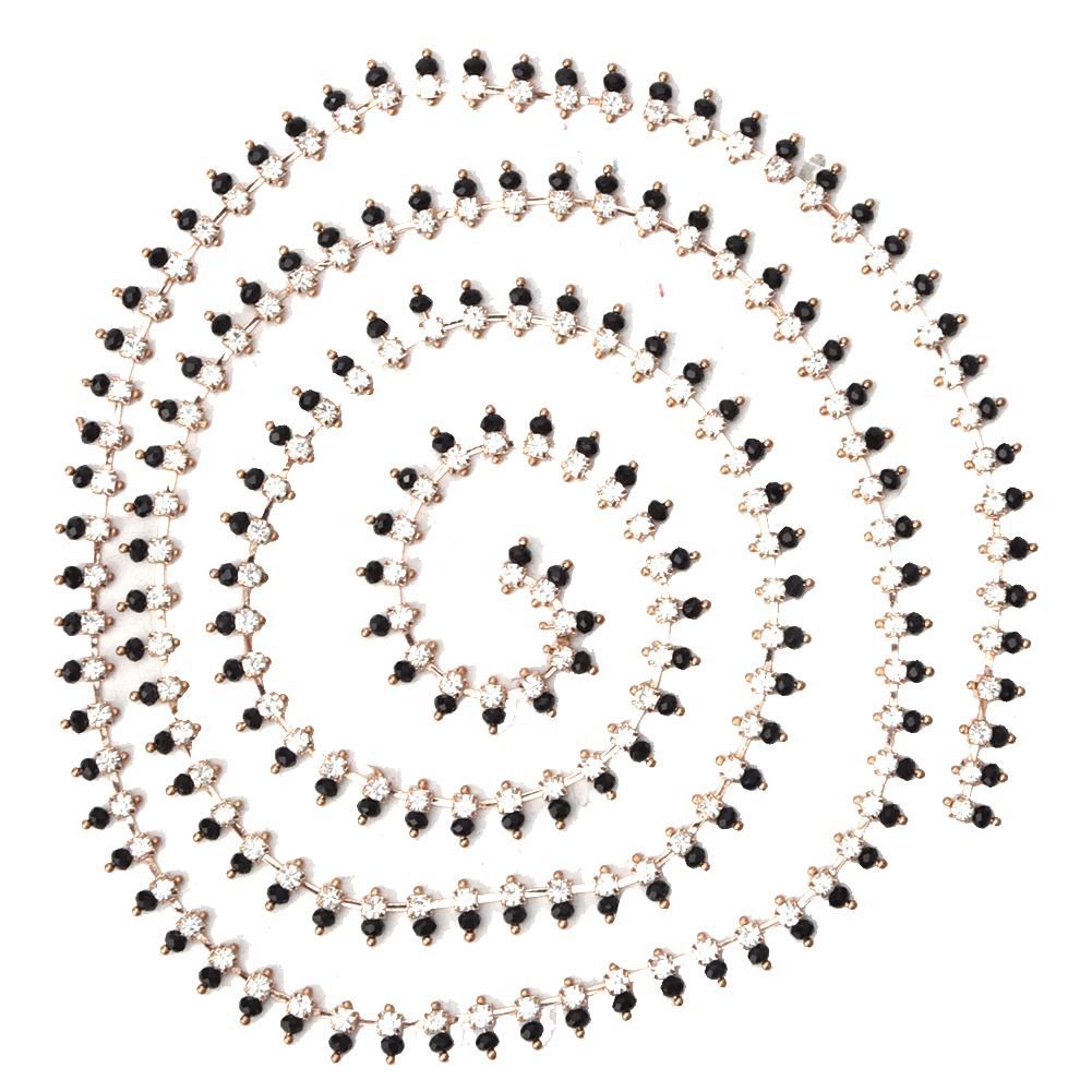 1 Yard (90cm) Length Rhinestone Chain   Glass Sew On Trim   Clothes Decoration(Double Black Bds Gold Rhinestone Chain )